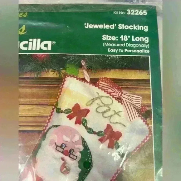 Bucilla Vintage Christmas Heirloom He's Making A List Jeweled Stitchery Stocking - Picture 3 of 5